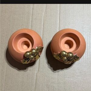 Holiday Holly Terracota Candle Holder Set of 2